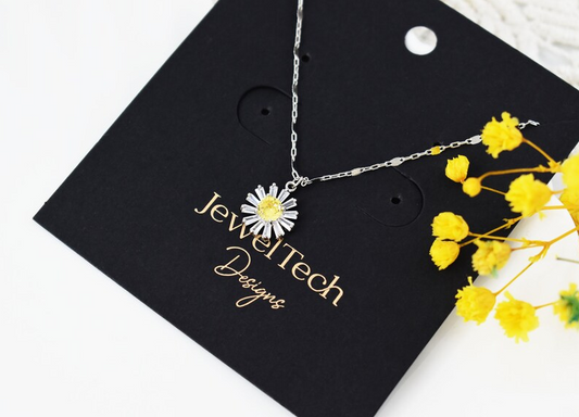 Necklace, NDO-10R, 1pc, Original rhodium plated brass, CZ flower necklace, 41cm long, Nickel free