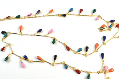 Chain, ECJ-05GU, Gold Plated on Brass, 1 meter, Enamel Chain, Tear Drop Chain