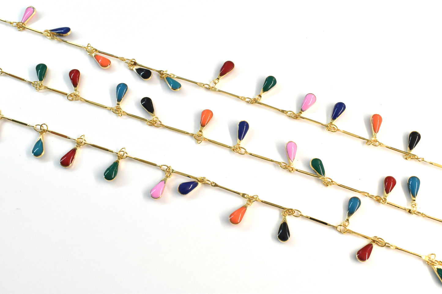 Chain, ECJ-05GU, Gold Plated on Brass, 1 meter, Enamel Chain, Tear Drop Chain