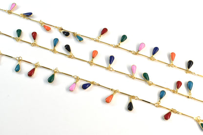 Chain, ECJ-05GU, Gold Plated on Brass, 1 meter, Enamel Chain, Tear Drop Chain