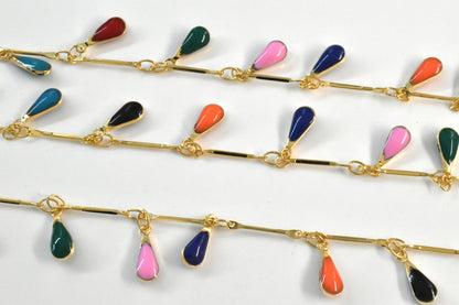 Chain, ECJ-05GU, Gold Plated on Brass, 1 meter, Enamel Chain, Tear Drop Chain